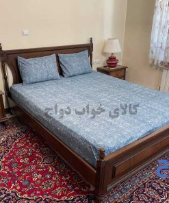 روتختی و ملحفه کشدار دونفره رنگ آبی طرح جدید