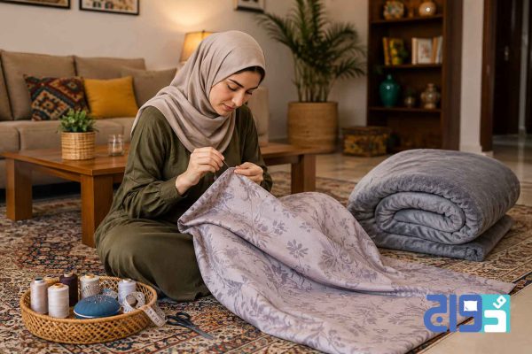 آموزش دوخت کاور پتو دکمه دار و زیپدار